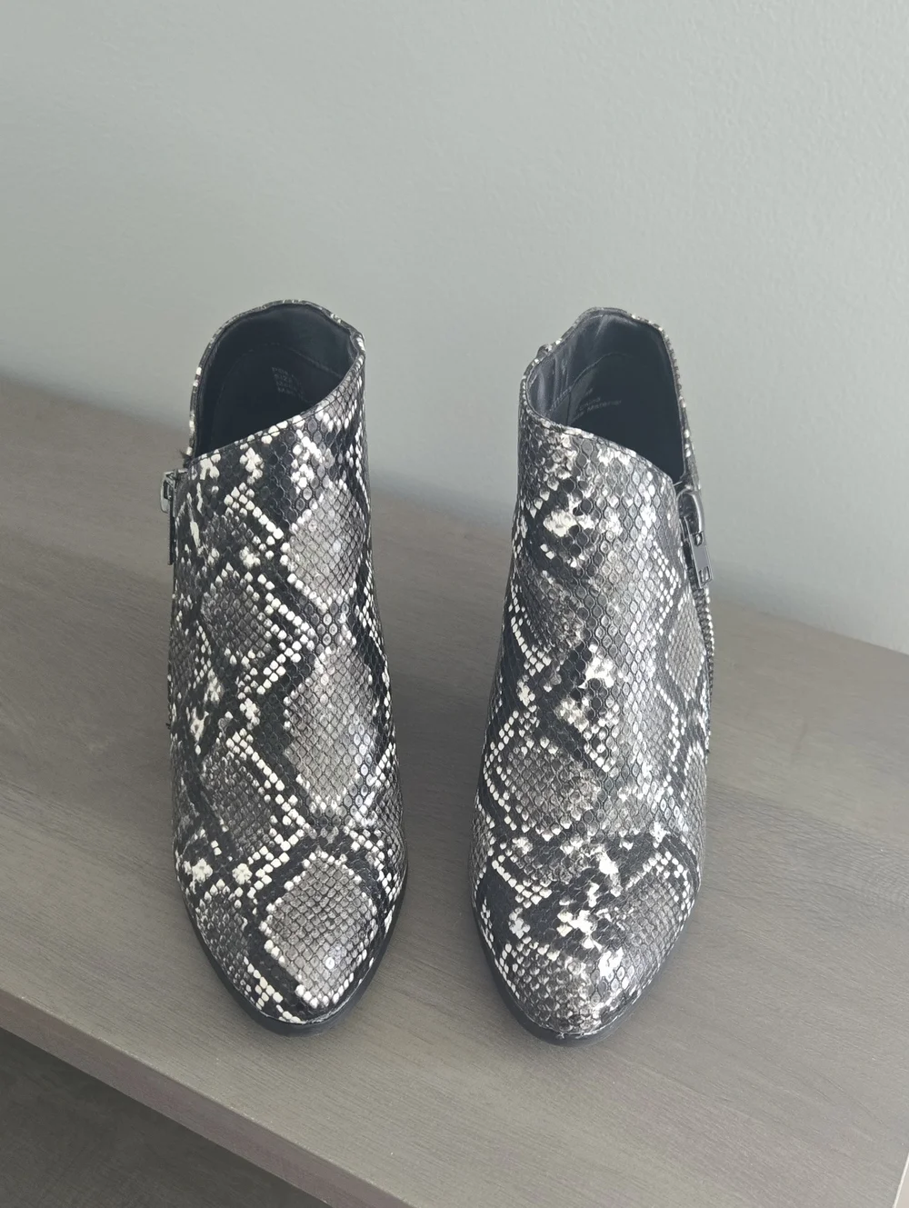 Snake-Print Ankle Boots in Black & White